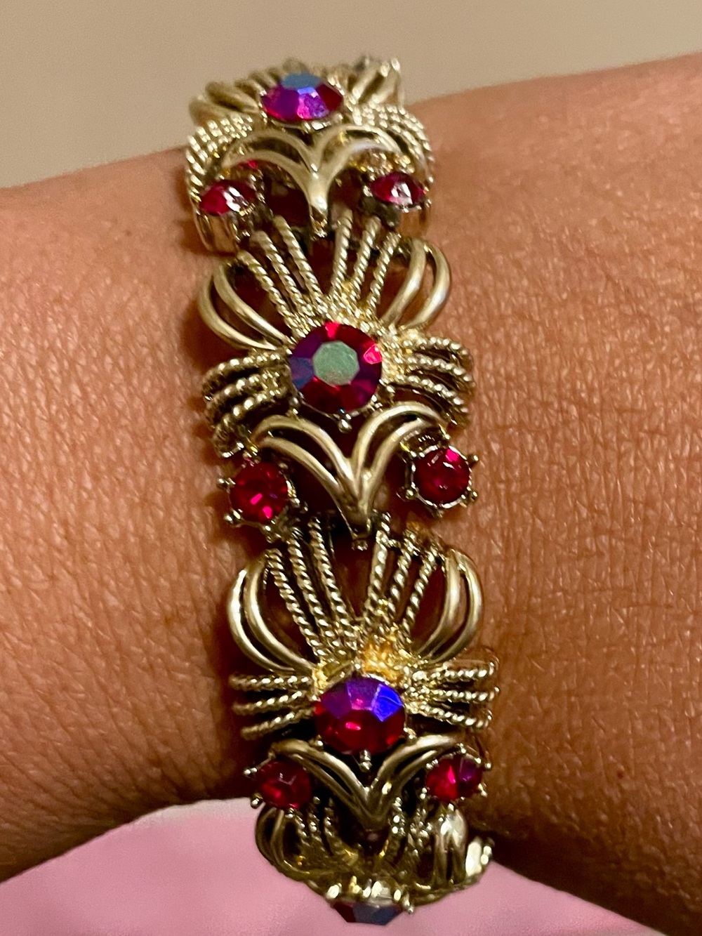 Coro Gold-Tone Bracelet with Fuchsia and Purple Aurora Stones